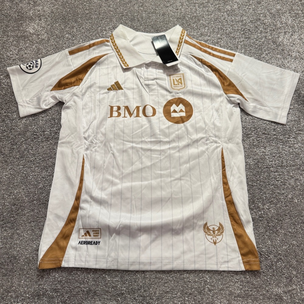 Adidas LAFC Soccer Jersey Boys 28 White Gold Official Licensed Product Slim Fit